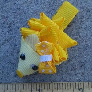 Handmade boutique hair clip yellow Lily hedgehog