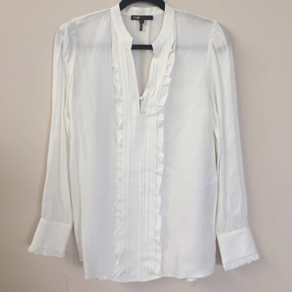 Maje Ruffle Cream Blouse