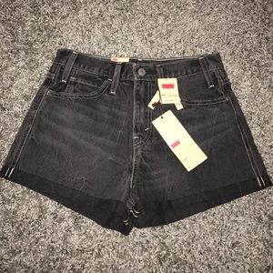 Levi's grey high waisted distressed jean shorts
