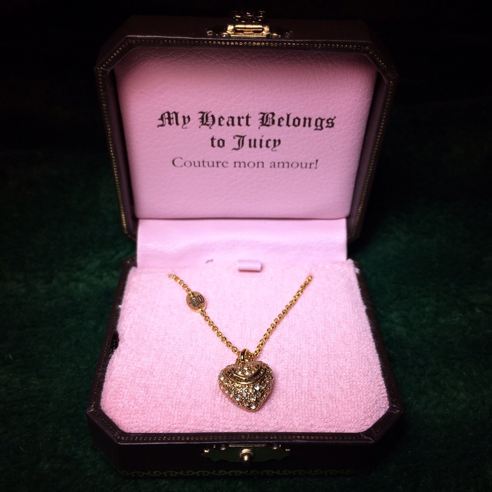 NWT 2000s Juicy Couture Pave Puffed Heart Wish Necklace