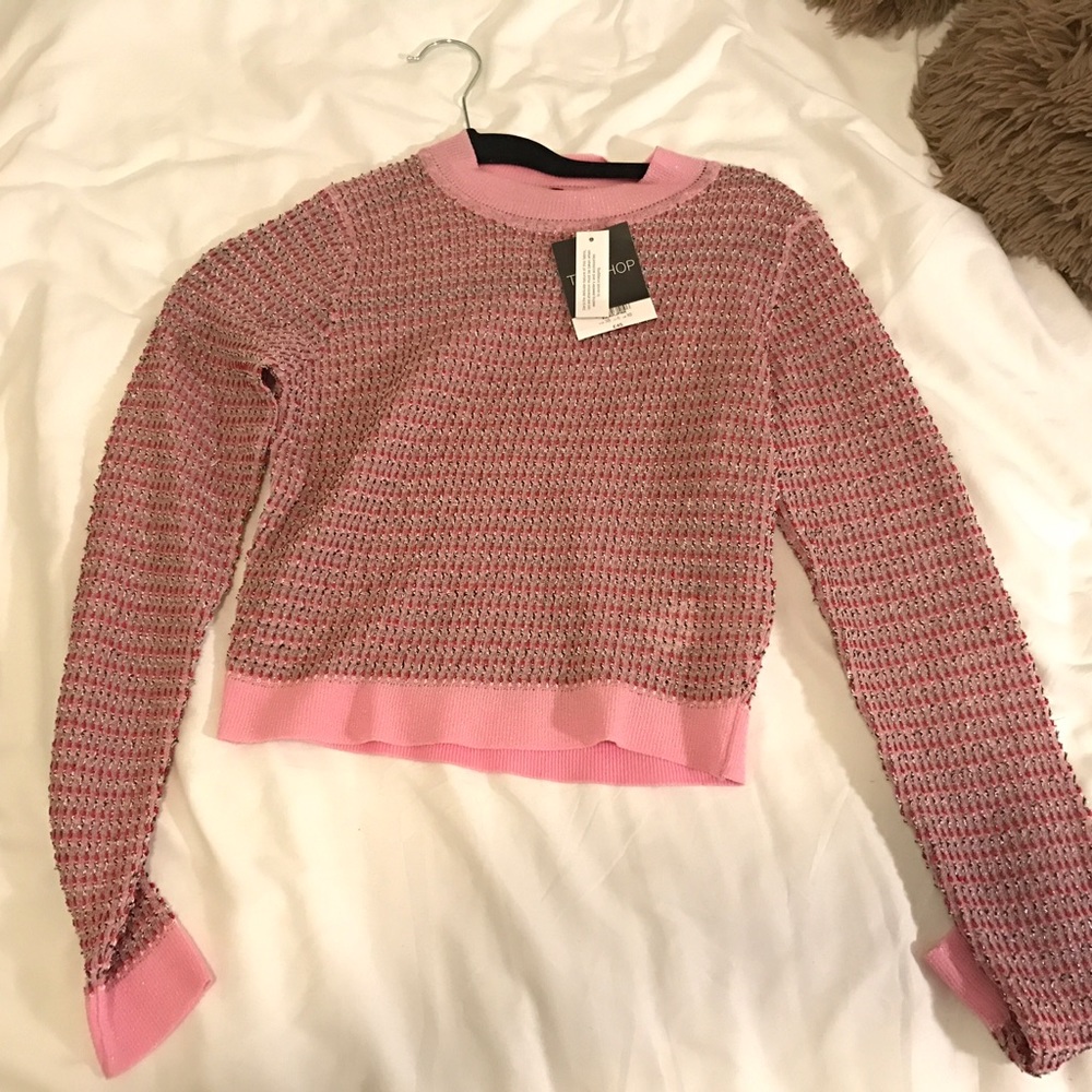 pink shiny topshop crop top