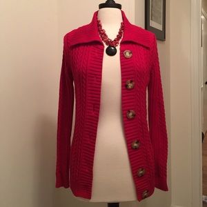 Stylish Collar Red Cardigan Sweater