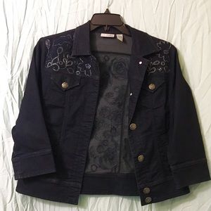 Chico's Platinum Dark denim Jacket Sz 1