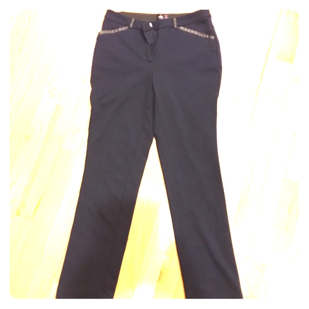 Navy Blue pants with leather pocket detail