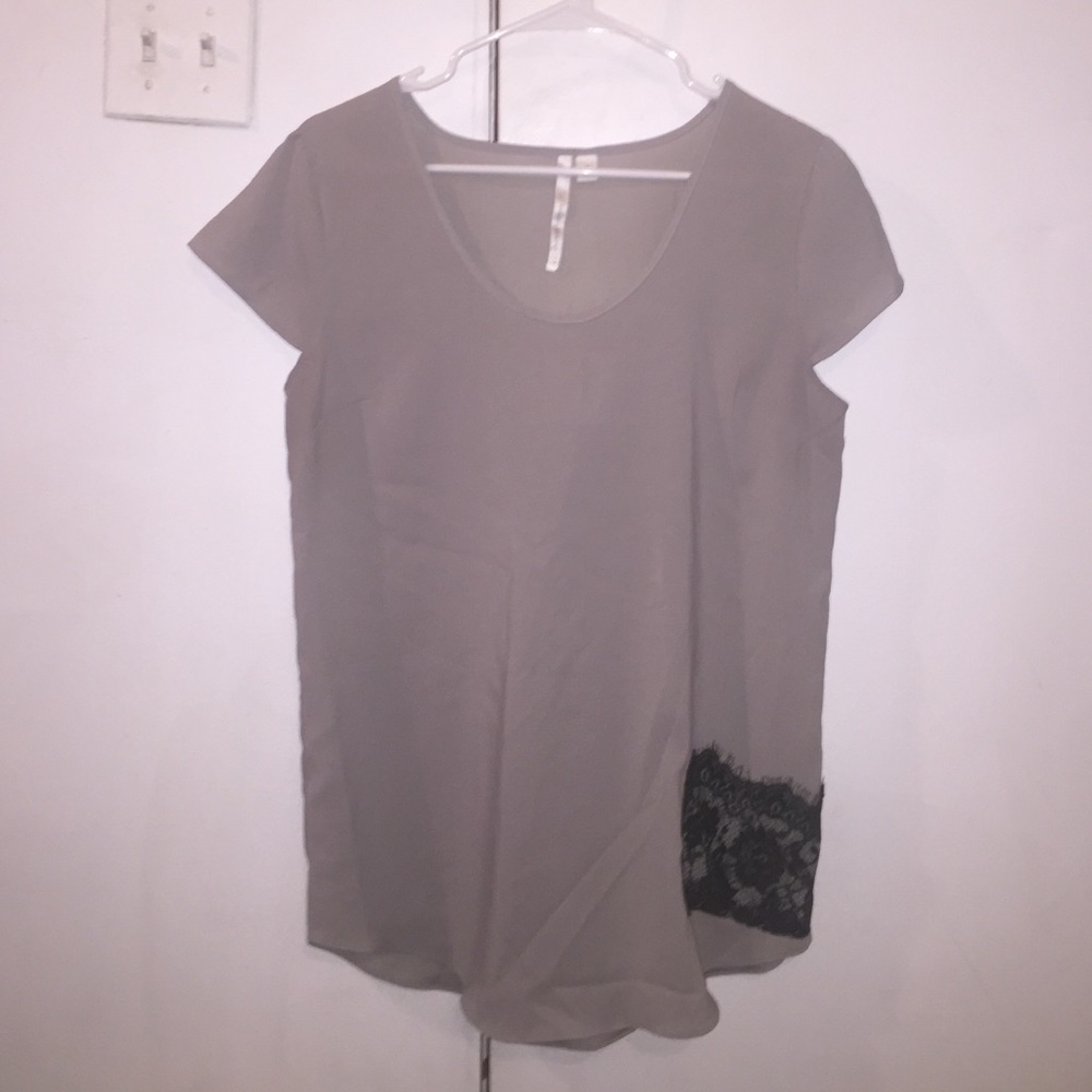 LC Lauren Conrad Gray Shirt with Lace Pocket