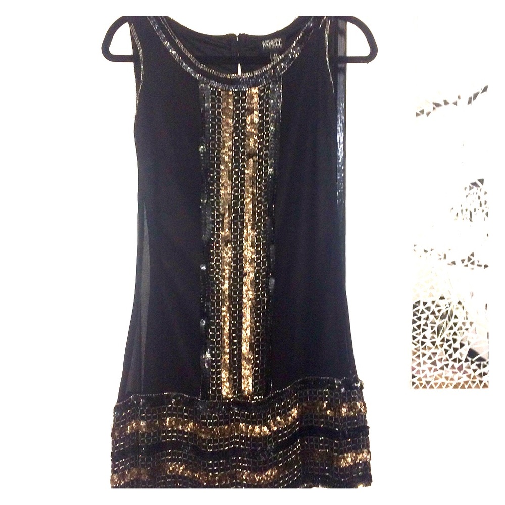 Adrianna Papell black & gold beaded mini dress