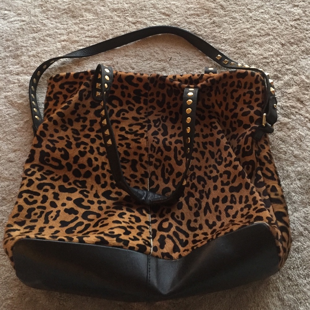 Studded leopard print tots bag