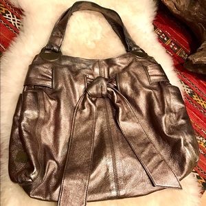 Kooba Knot-front Metallic Pewter Bag