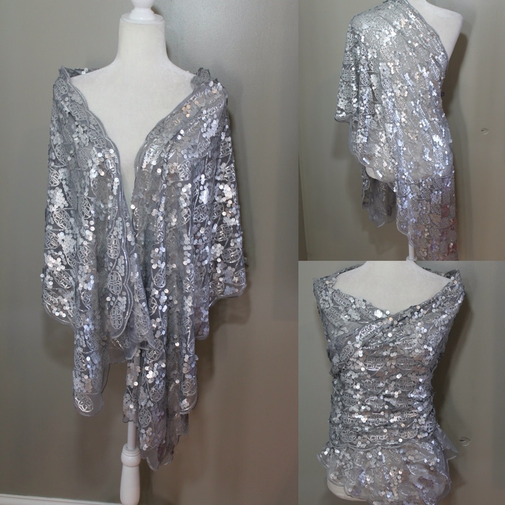NITRO Silver Sequin and beaded scarf or shawl