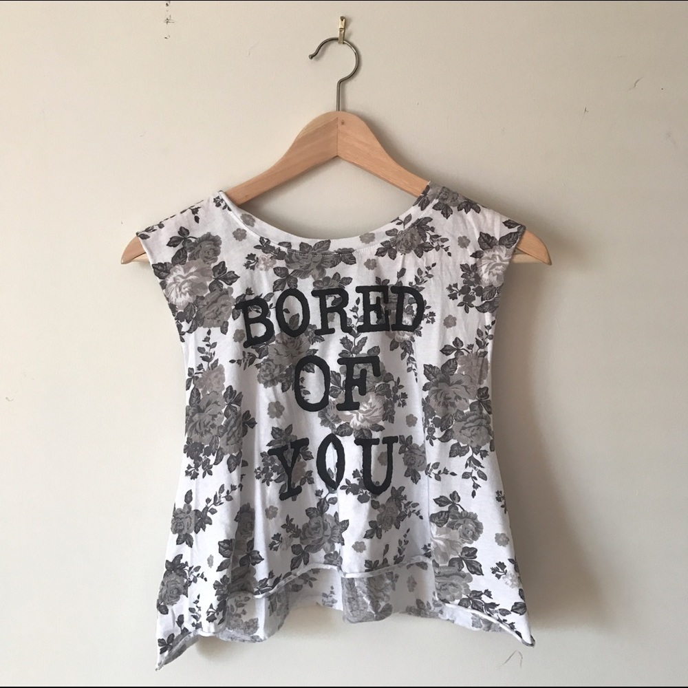 Cropped Floral "Bored of You" Graphic Cut Off