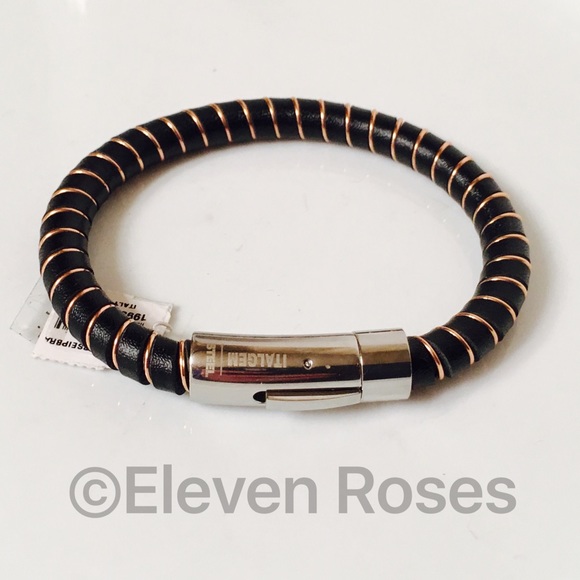 Italgem Other - Italgem Black Leather Steel Gold Wrapped Bracelet