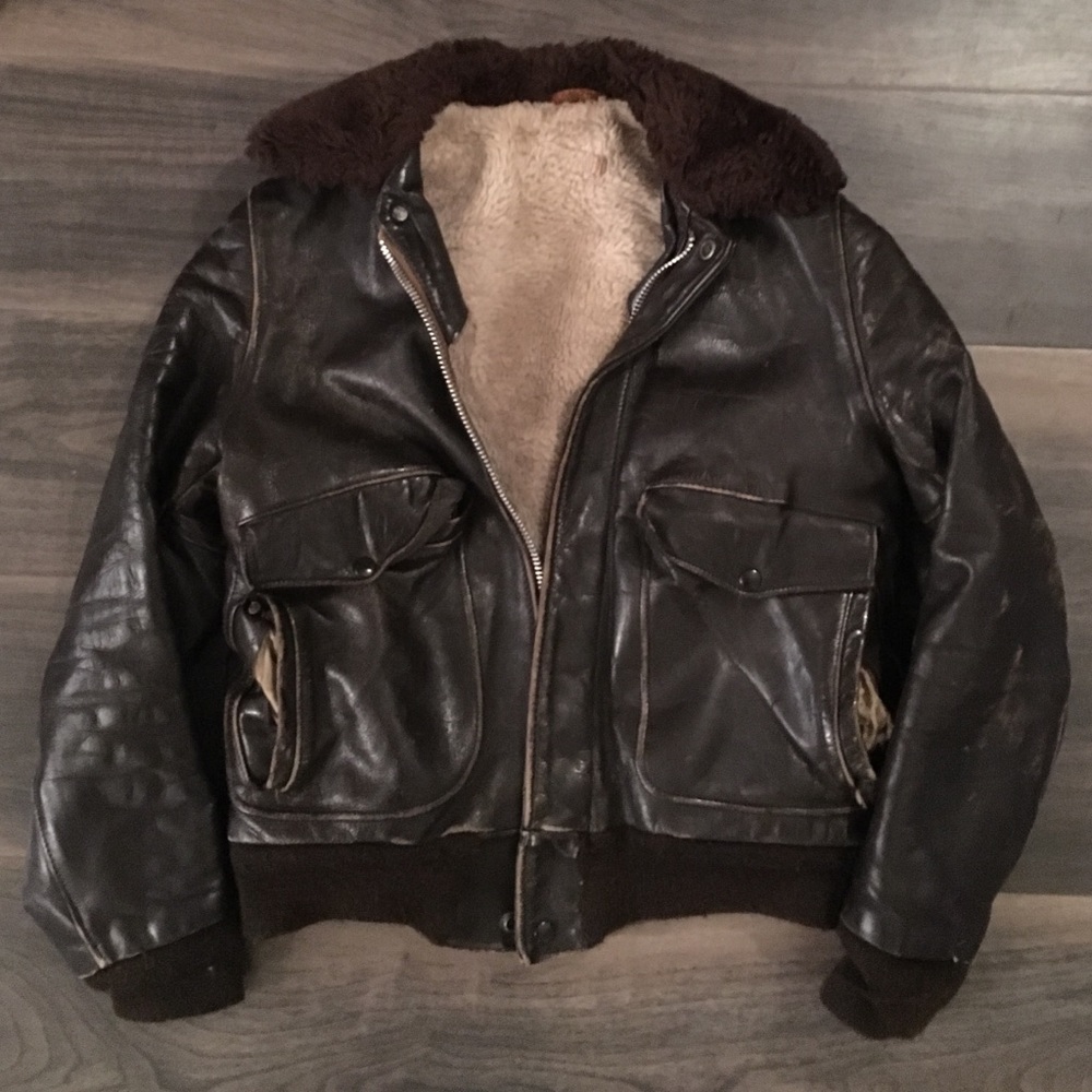 Vintage Motor Jacket w/ Shearling Lining Collar