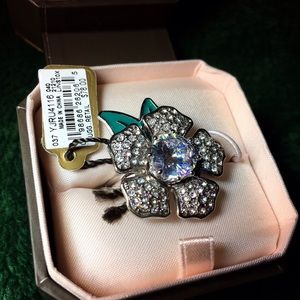 NWT Juicy Couture Silver Pave Flower Ring