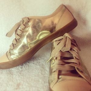 Michael Kors rose gold metallic city sneakers