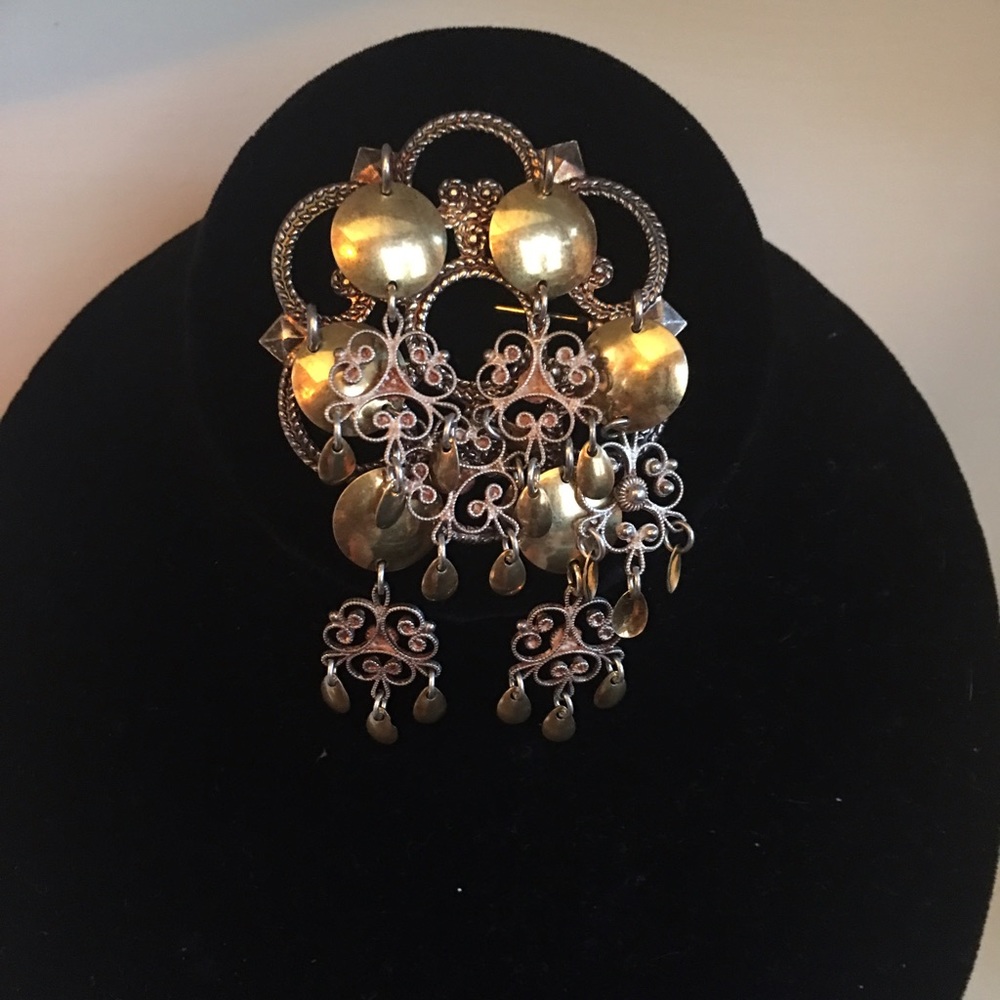 Vintage Brass & Sterling Norwegian Bridal Broach