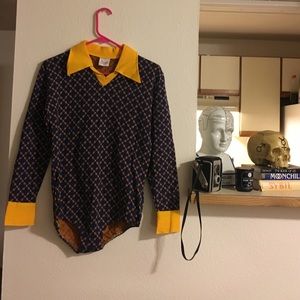 70s vintage long sleeve patterned groovy bodysuit