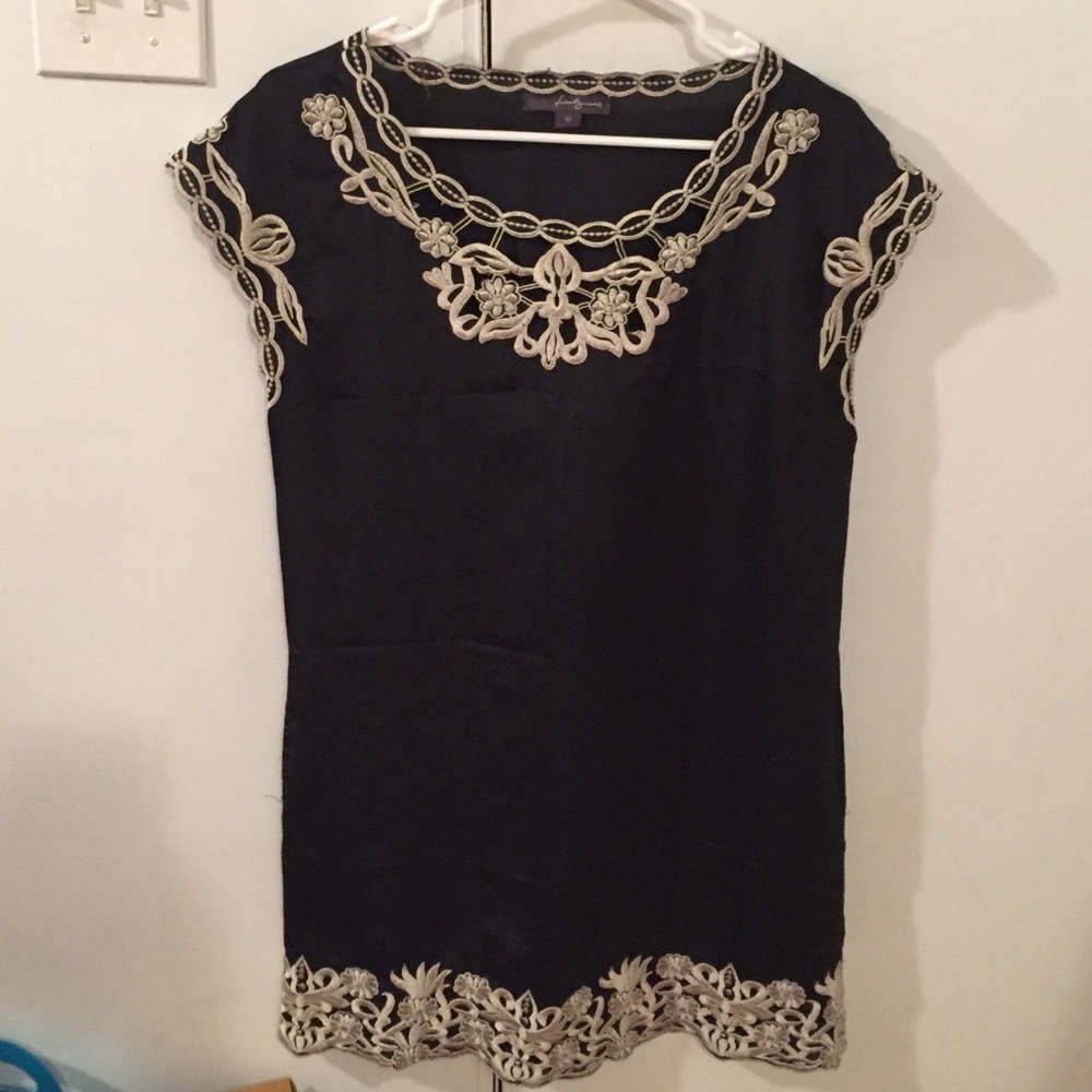 Forever 21 Black Shift Dress w/ Embroidery Detail