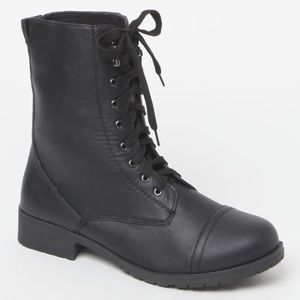 n.y.l.a black faux leather combat boots