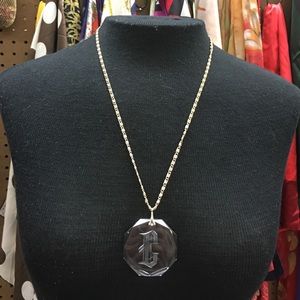 Initial E Vintage Goldtone Clear Crystal Pendant