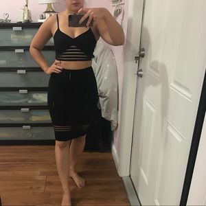 Black two-piece set with mesh detail