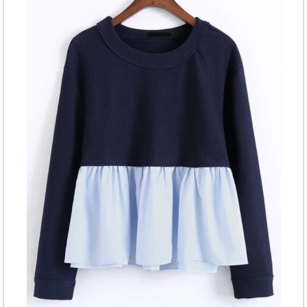 Navy Ruffle Peplum Style Blouse