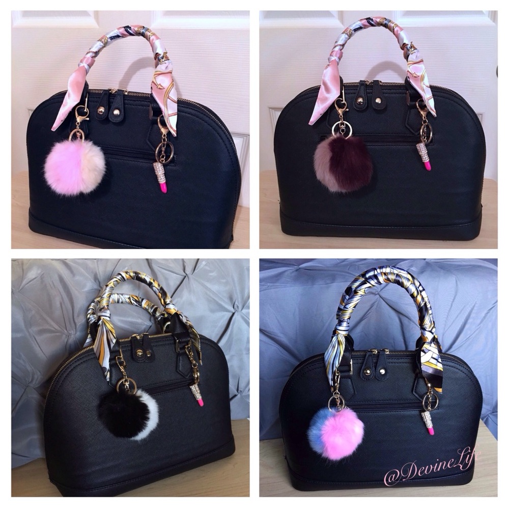 Fur Pom Purse Charm/Keychains, 2 Tone Fur Balls - Picture 3 of 3