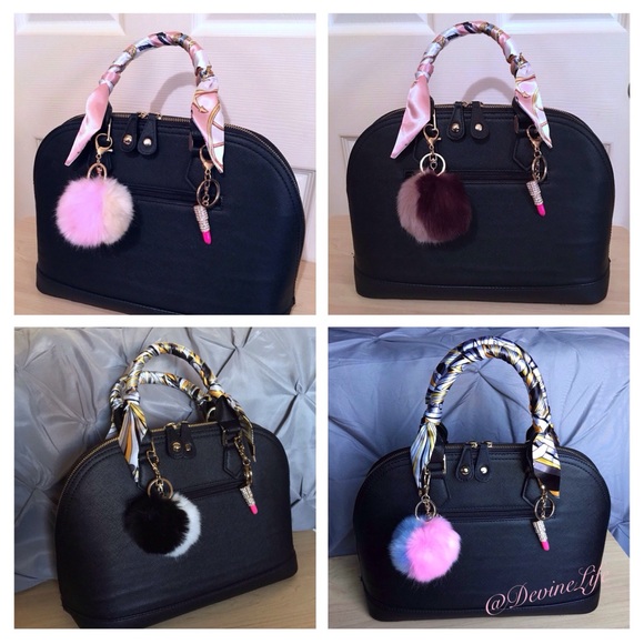 Fur Pom Purse Charm/Keychains, 2 Tone Fur Balls - Picture 3 of 3