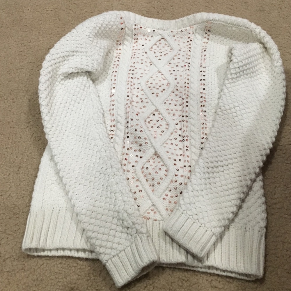 Girls white + gold sweater
