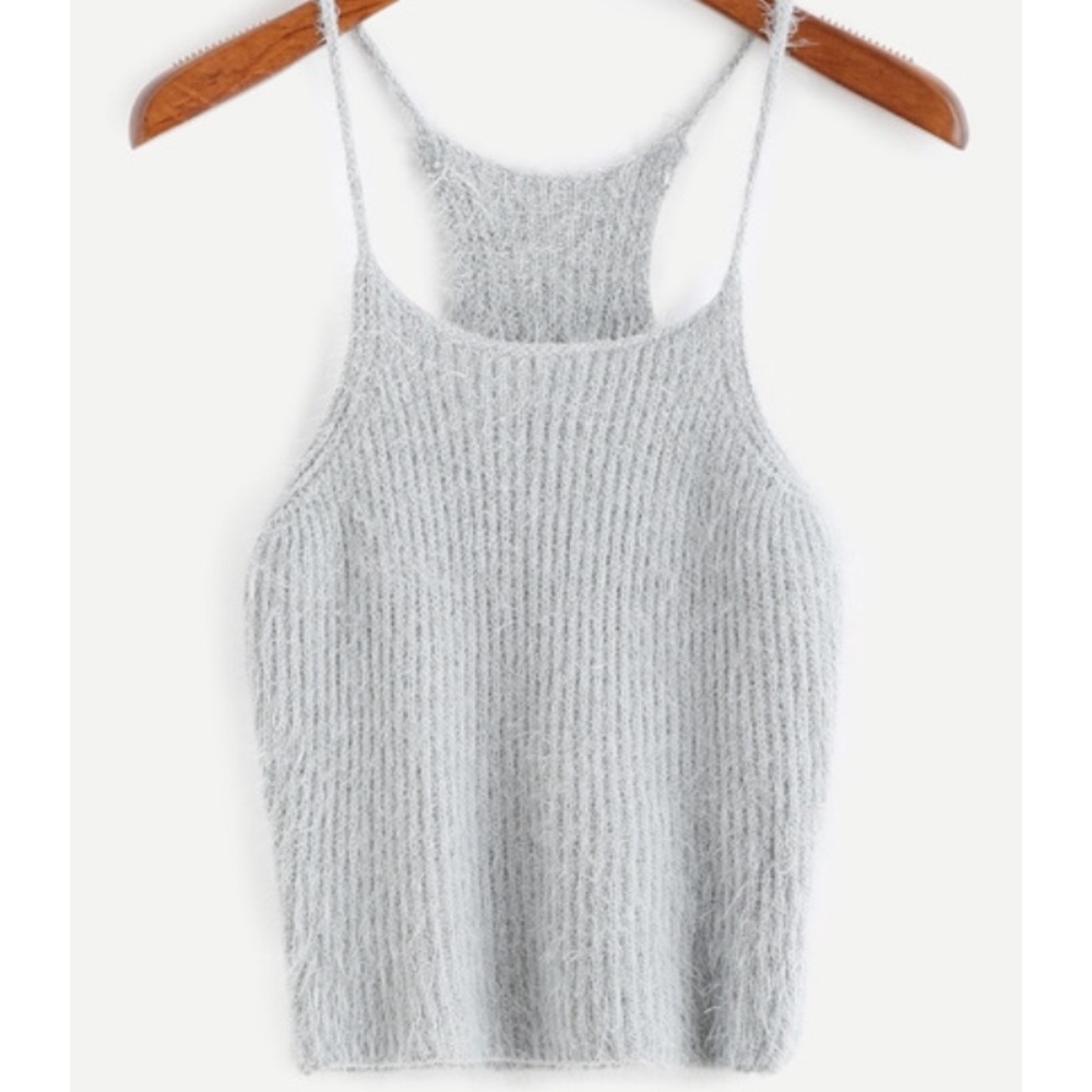 Grey fuzzy crop top
