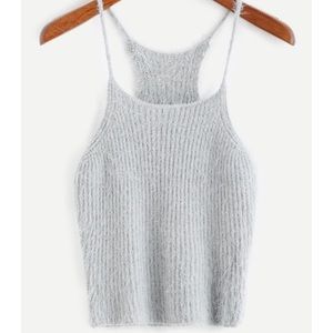 Grey fuzzy crop top