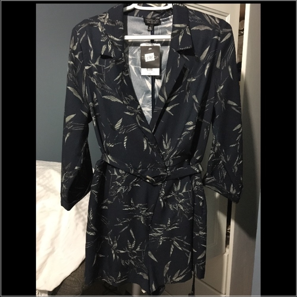 Topshop navy romper 3/4 sleeve