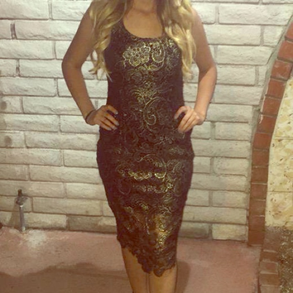 Sans Souci Black and Gold Cocktail Dress