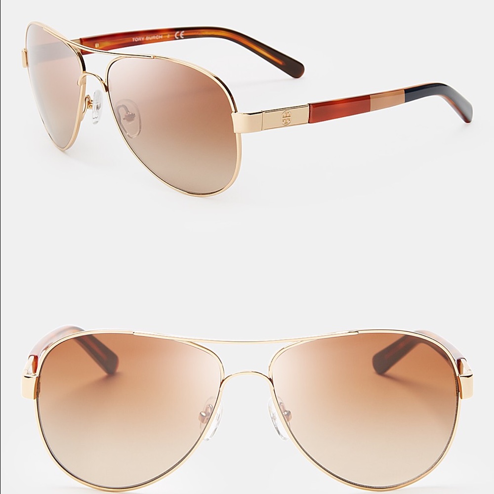 Tory Burch Orange/Brown Aviator Sunglasses