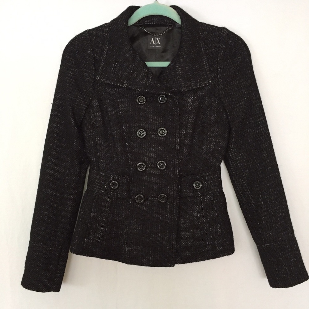 NWOT Armani Exchange pea coat. B&W boucle. XS
