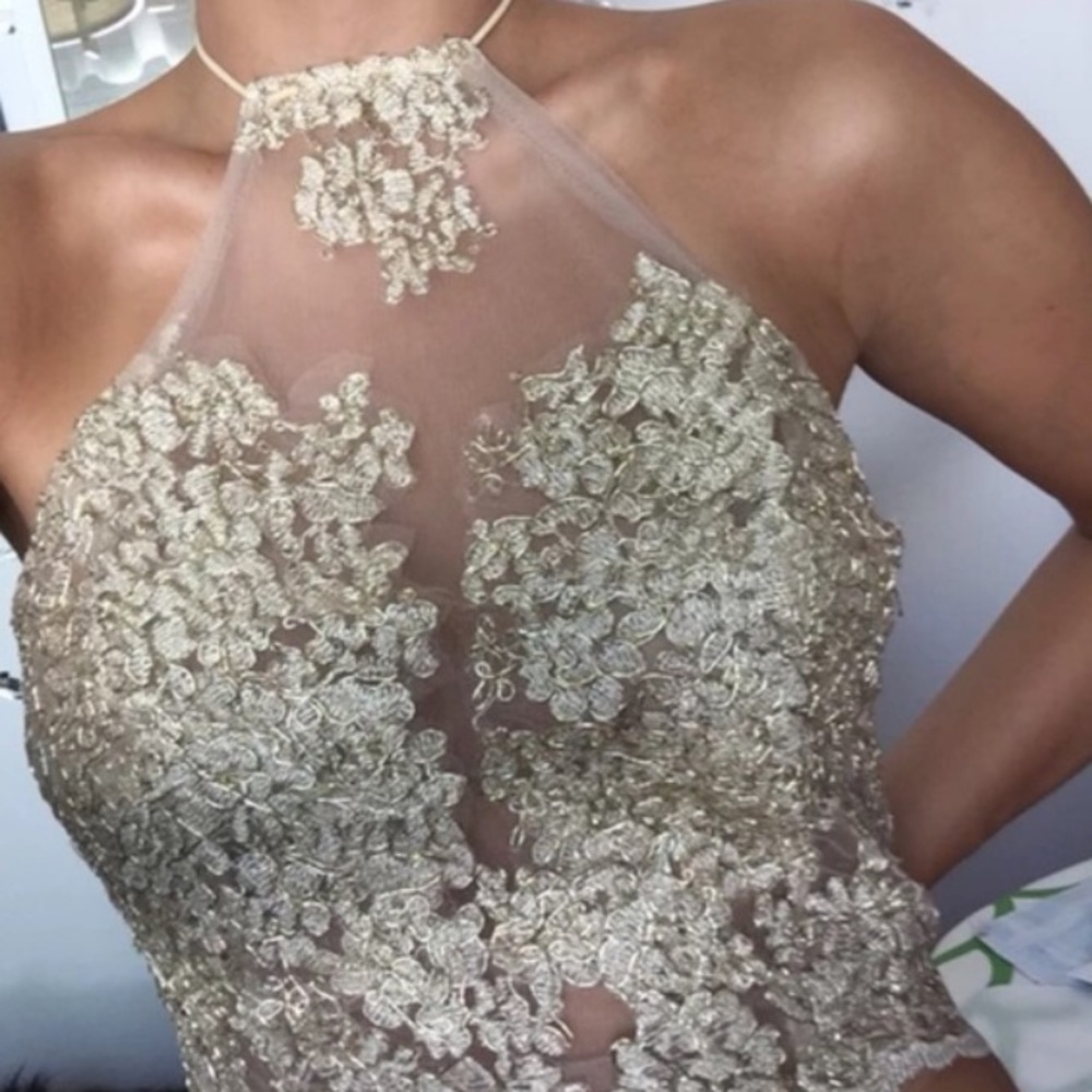 Gold Halter Lace Top - Picture 2 of 3