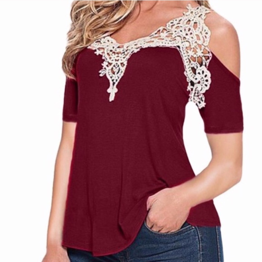 Elegant and Sexy Cold Open Shoulder Wine Red Top