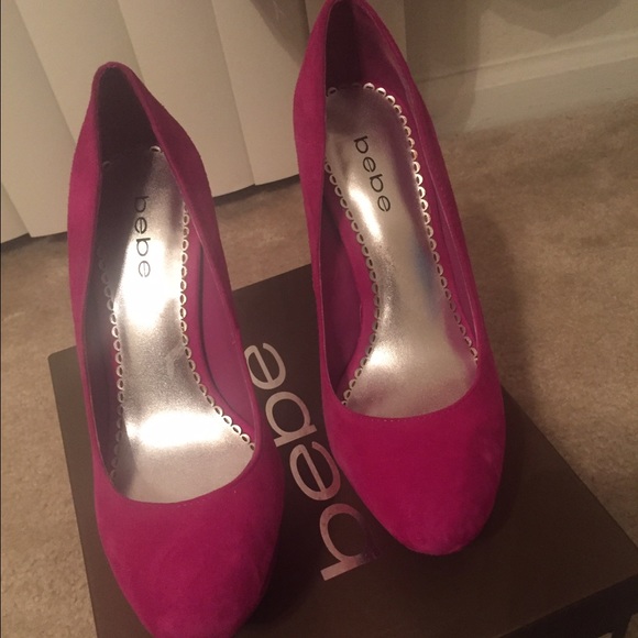 Bebe's Pink Tristian- fuchsia suede heels. - Picture 2 of 3