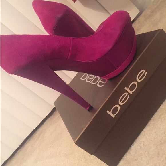 Bebe's Pink Tristian- fuchsia suede heels. - Picture 3 of 3