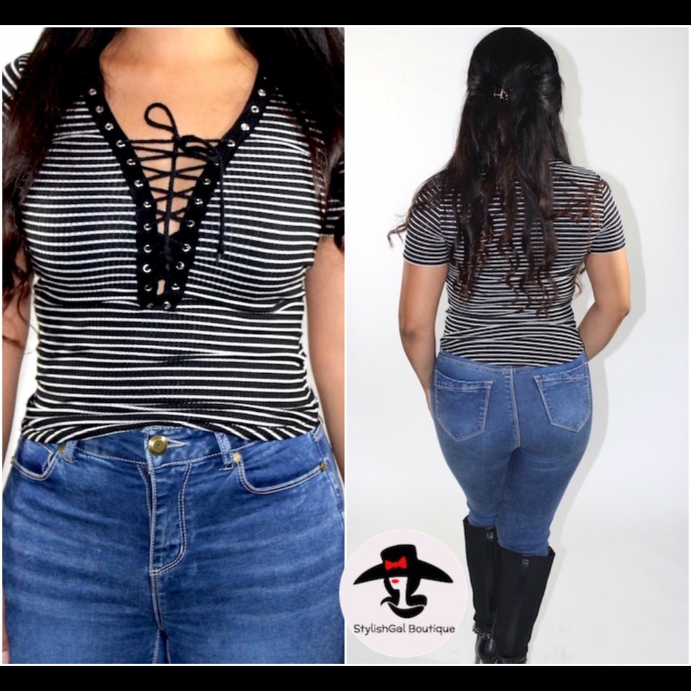 Black/White Striped Top