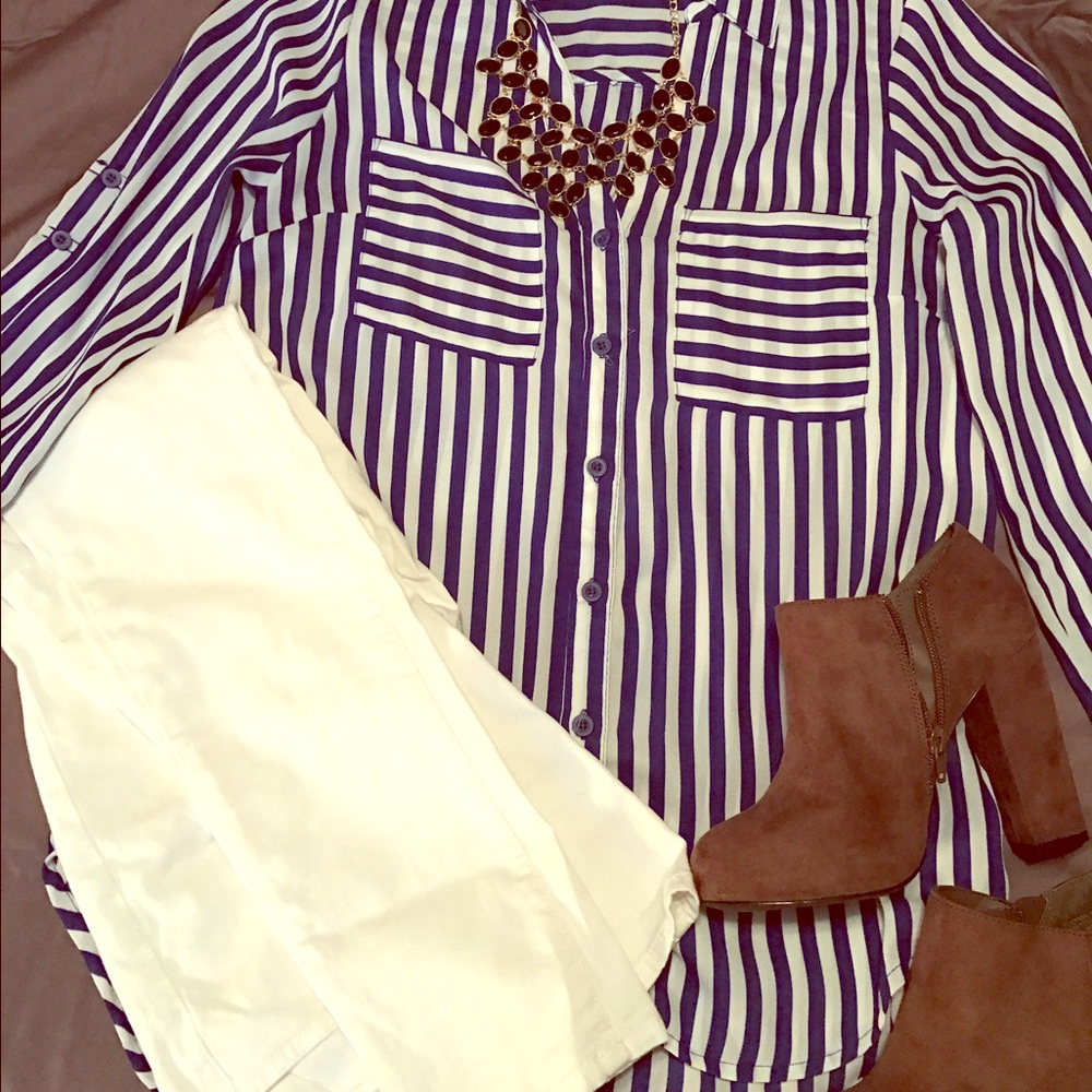 Blue striped long sleeve shirt