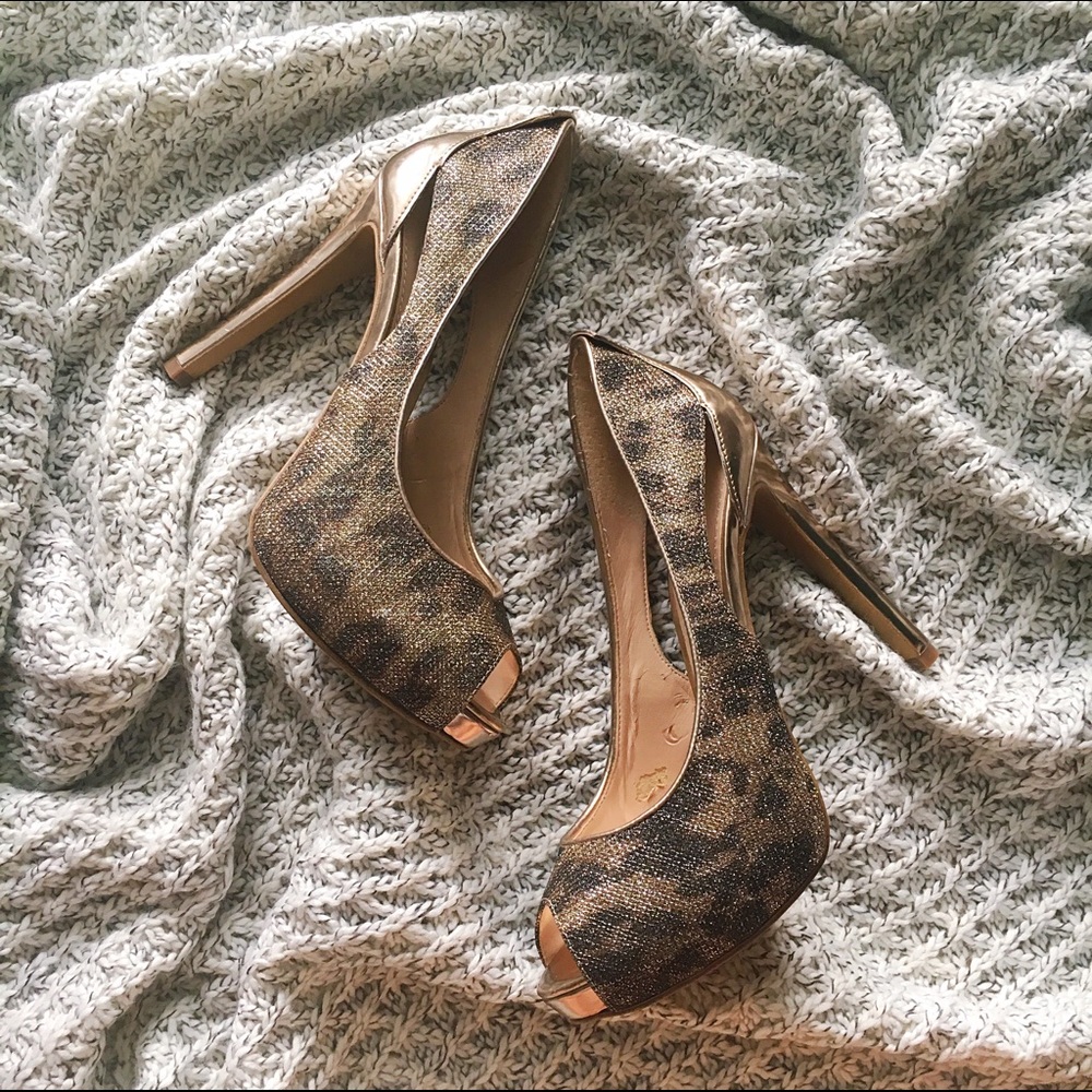 Guess Champagne Leopard Peep Toe Pump
