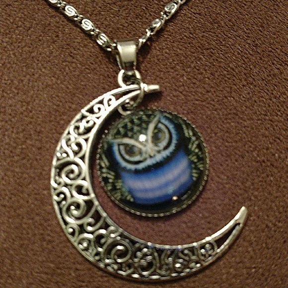 Owl glass cabochon pendant necklace - Picture 2 of 4