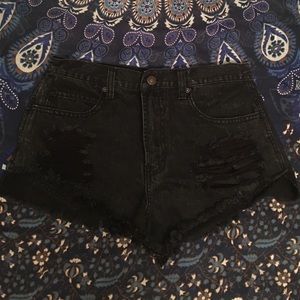 Black high waisted denim shorts