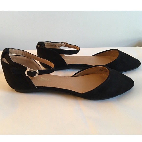 LAST❣️Black Vegan Suede Ankle Strap Flats - Picture 2 of 4