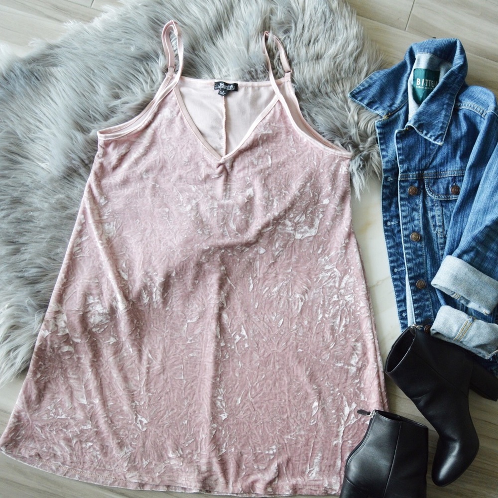 Pink velvet spaghetti strap dress