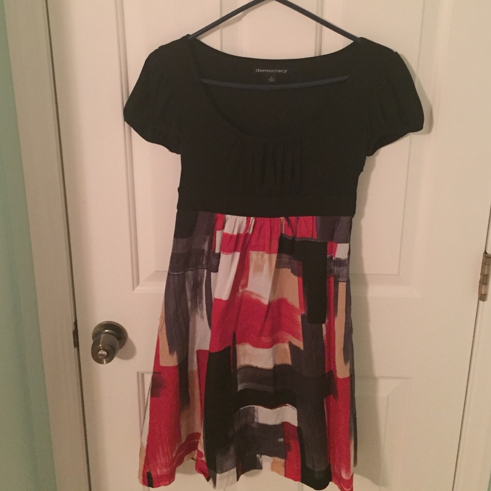 Adorable black Democracy dress with a pop of color