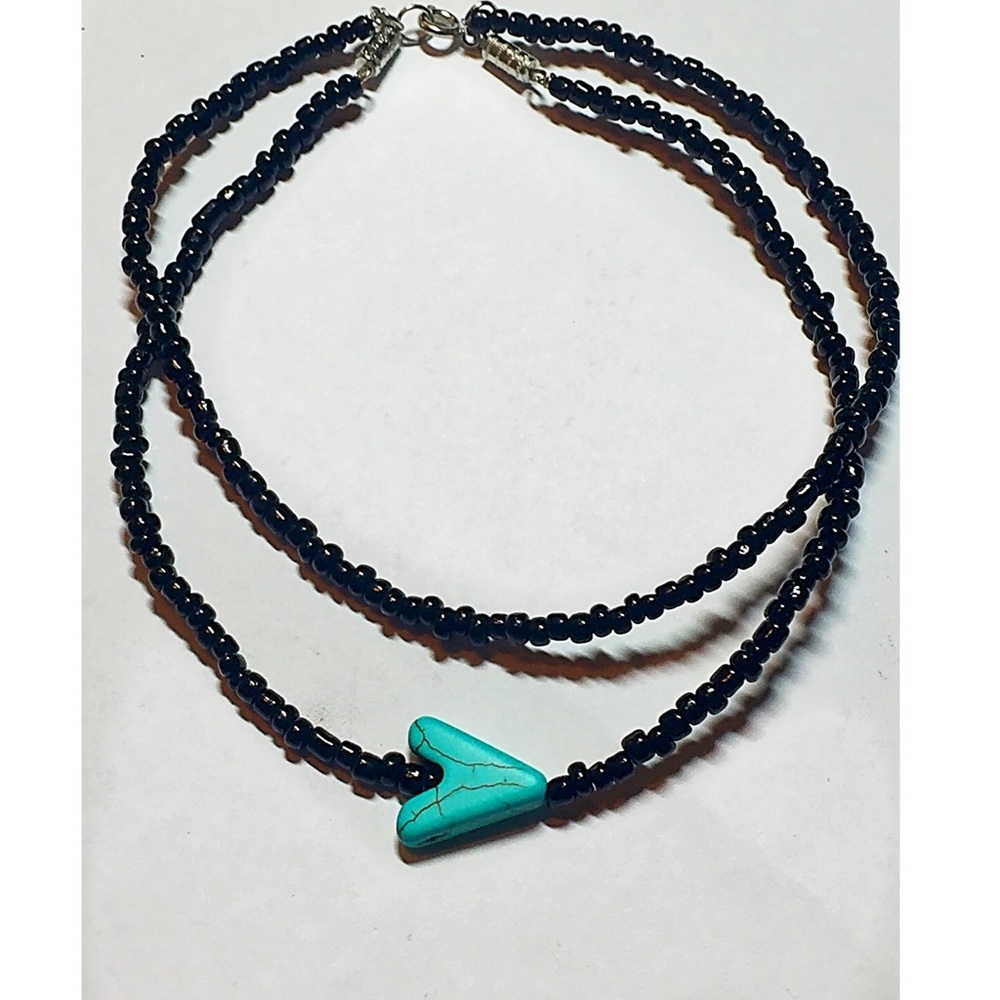 3-in-1 Black beaded choker with turquoise pendant
