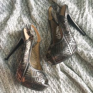 BCBG Pewter Laser Cut Peep Toe Slingback