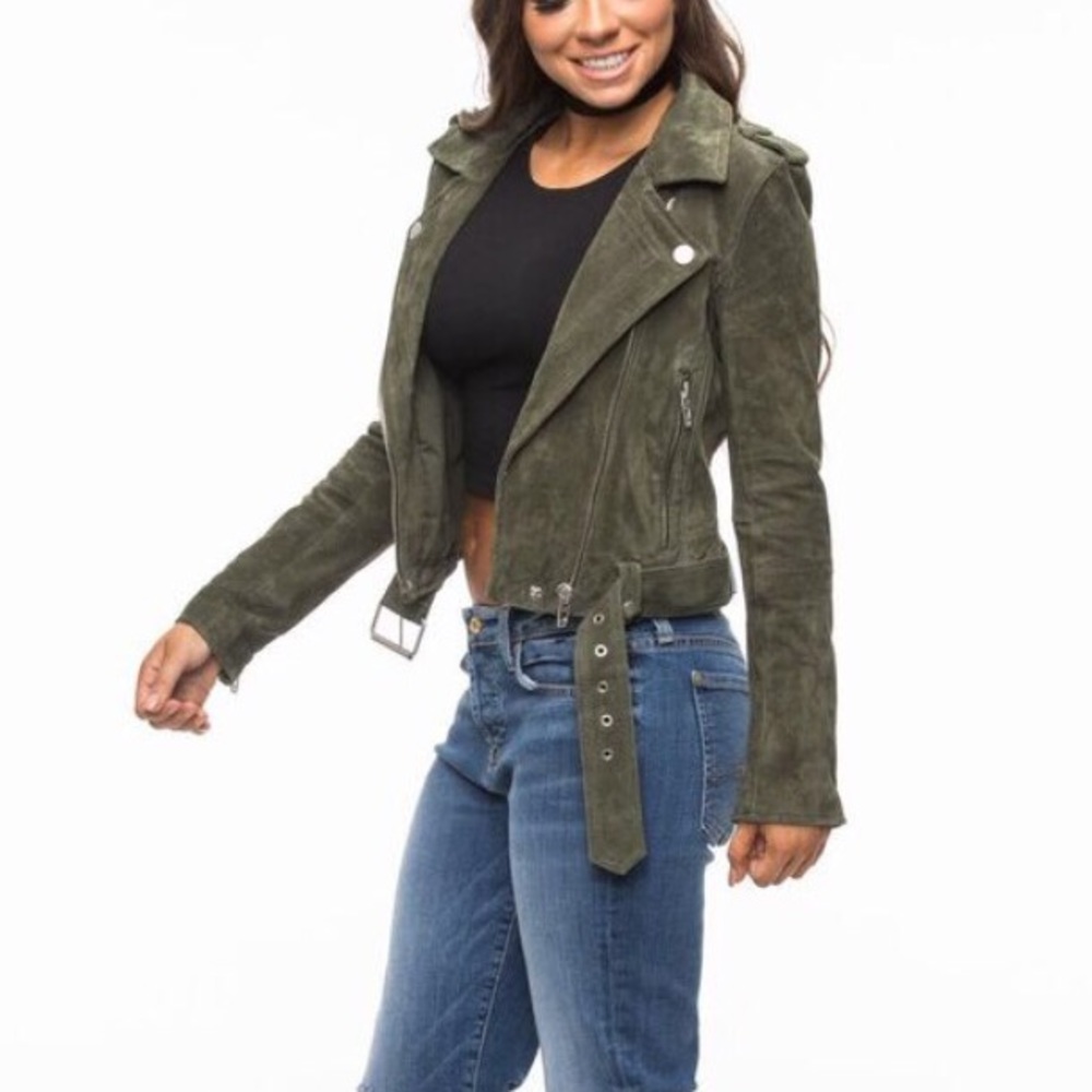 BlankNYC Olive Suede Moto Jacket