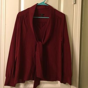 Ann Taylor 100% Silk Deep Red Color Blouse Size S